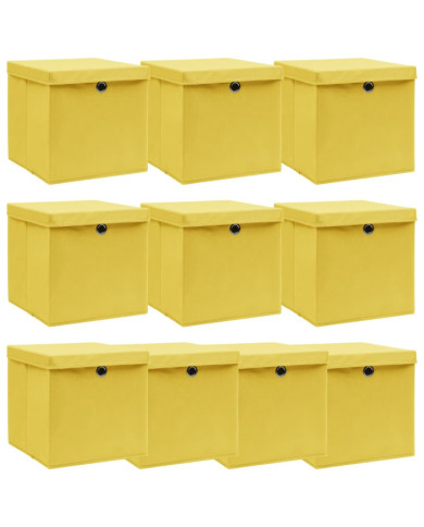Boîtes de rangement et couvercles 10 pcs Jaune 32x32x32cm Tissu | Mobilier & Déco