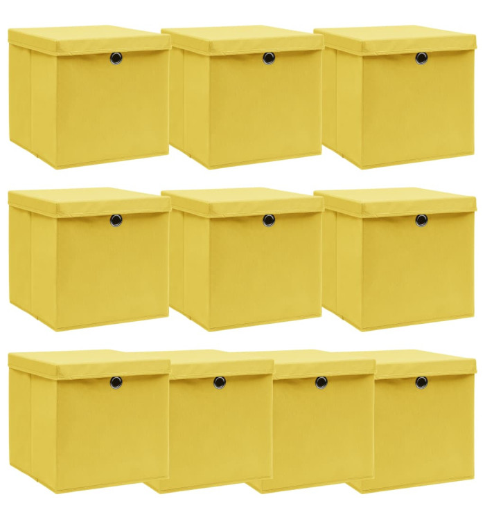 Boîtes de rangement et couvercles 10 pcs Jaune 32x32x32cm Tissu | Mobilier & Déco