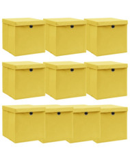 Boîtes de rangement et couvercles 10 pcs Jaune 32x32x32cm Tissu | Mobilier & Déco