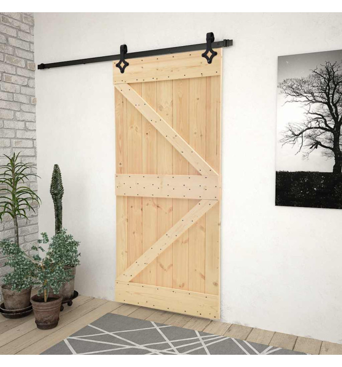 Porte coulissante avec kit de quincaillerie 80x210cm Pin massif | Mobilier & Déco
