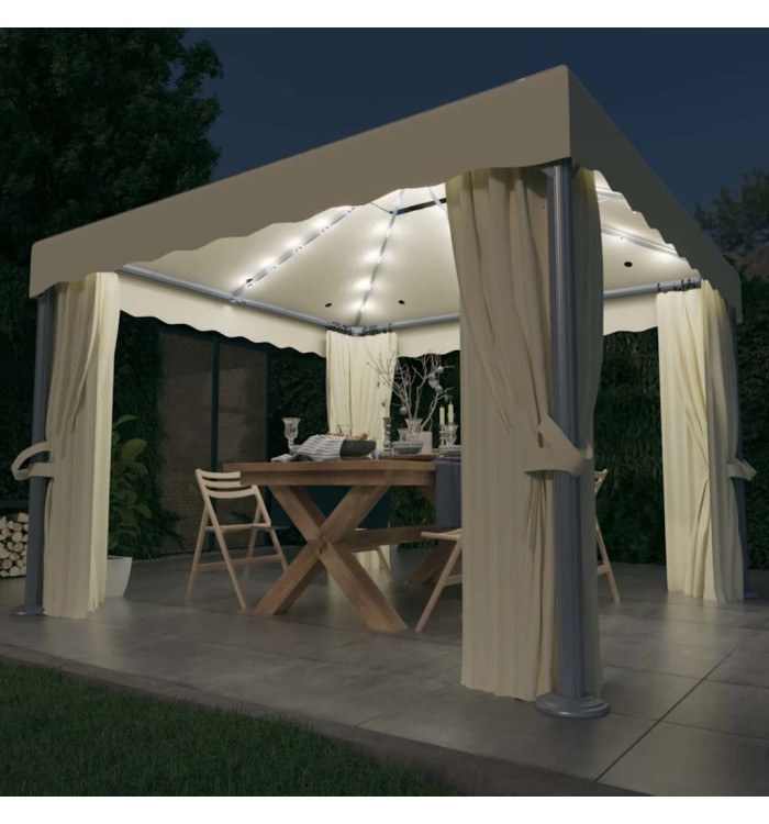 Tonnelle et rideau et guirlande lumineuse LED 3x3 m Blanc crème | Mobilier & Déco