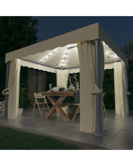 Tonnelle et rideau et guirlande lumineuse LED 3x3 m Blanc crème | Mobilier & Déco