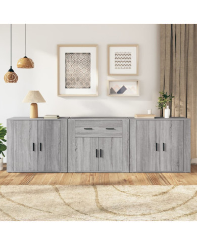 Buffets 3 pcs Sonoma gris Bois d'ingénierie | Mobilier & Déco