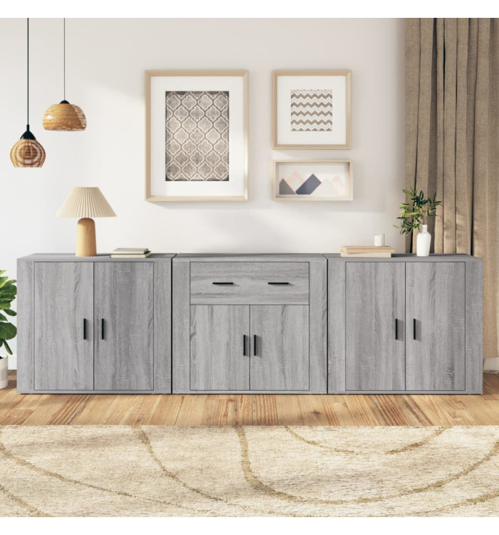 Buffets 3 pcs Sonoma gris Bois d'ingénierie | Mobilier & Déco