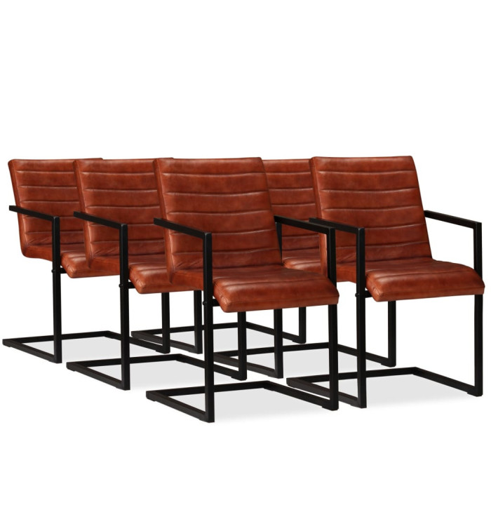 Chaises à manger lot de 6 marron cuir véritable | Mobilier & Déco