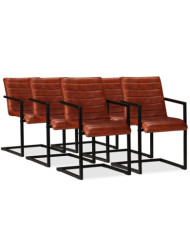 Chaises à manger lot de 6 marron cuir véritable | Mobilier & Déco
