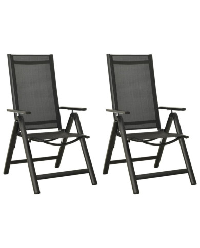 Chaises pliables de jardin lot de 2 Textilène et aluminium Noir | Mobilier & Déco