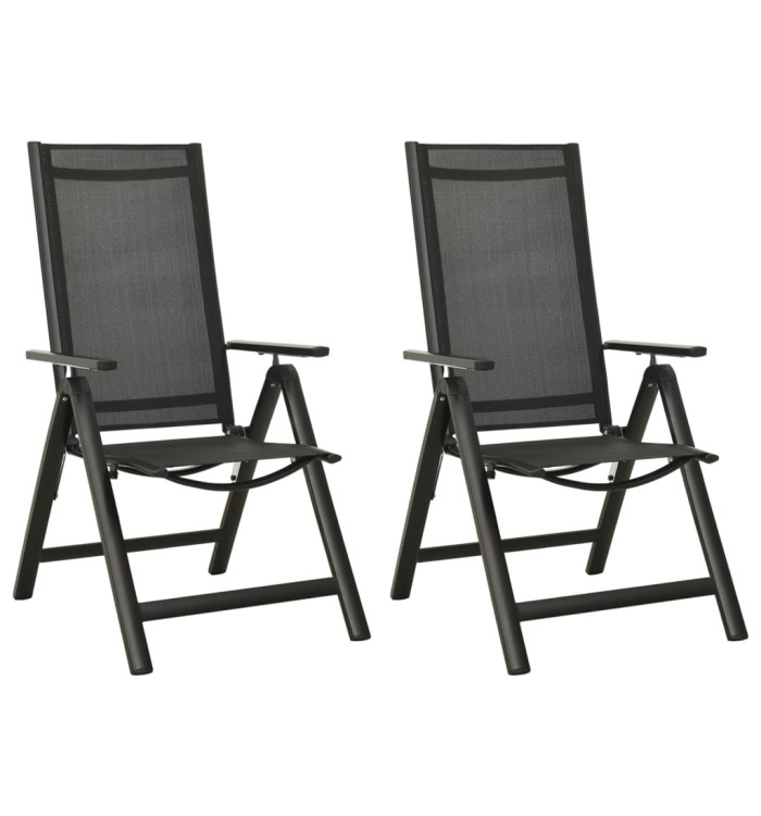 Chaises pliables de jardin lot de 2 Textilène et aluminium Noir | Mobilier & Déco
