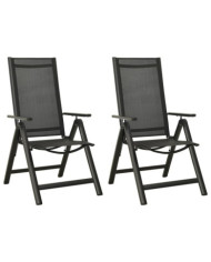 Chaises pliables de jardin lot de 2 Textilène et aluminium Noir | Mobilier & Déco