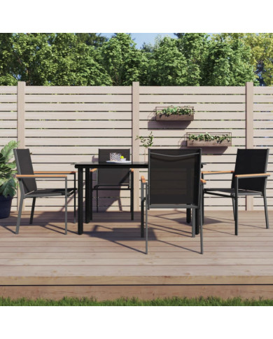 Chaises de jardin lot de 4 noir 55x61,5x90cm textilène et acier | Mobilier & Déco