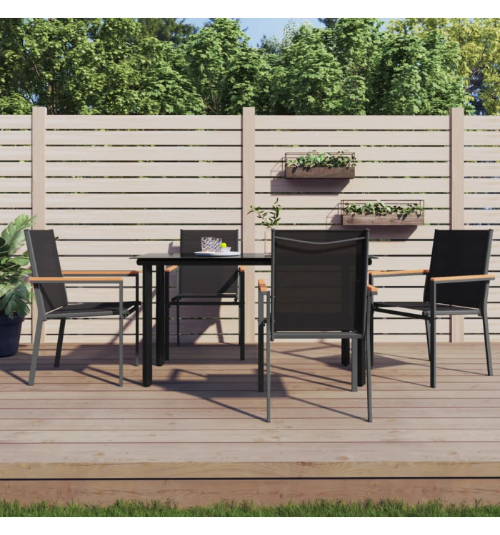 Chaises de jardin lot de 4 noir 55x61,5x90cm textilène et acier | Mobilier & Déco