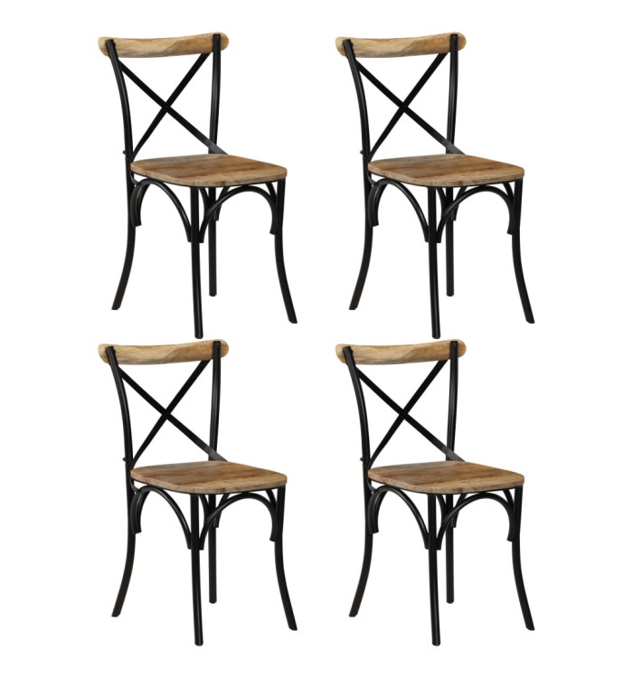 Chaises à dossier croisé lot de 4 noir bois de manguier massif | Mobilier & Déco