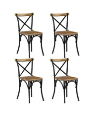 Chaises à dossier croisé lot de 4 noir bois de manguier massif | Mobilier & Déco