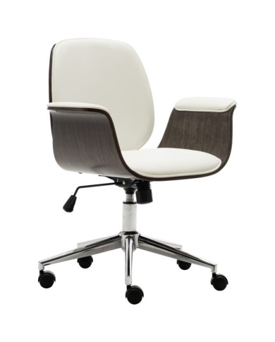 Chaise de bureau Blanc Bois courbé et similicuir | Mobilier & Déco