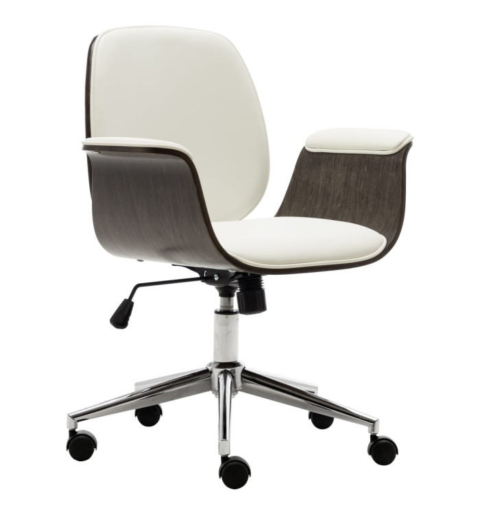Chaise de bureau Blanc Bois courbé et similicuir | Mobilier & Déco