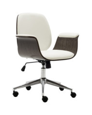 Chaise de bureau Blanc Bois courbé et similicuir | Mobilier & Déco
