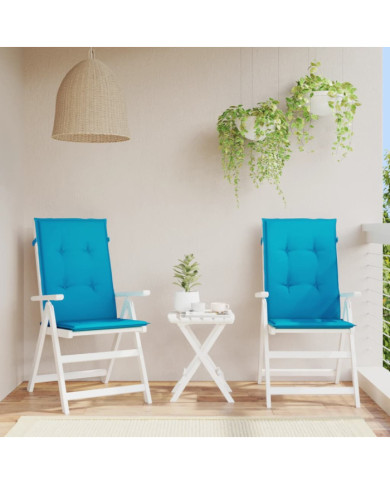 Coussins de chaise de jardin à dossier haut lot de 2 bleu tissu | Mobilier & Déco