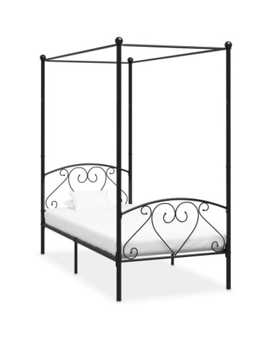 Cadre de lit à baldaquin sans matelas noir métal 90x200 cm | Mobilier & Déco