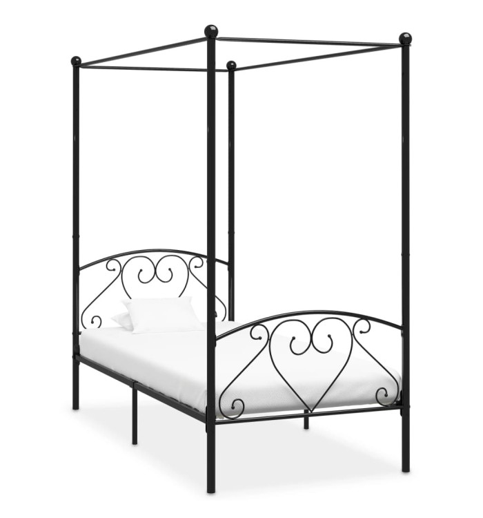 Cadre de lit à baldaquin sans matelas noir métal 90x200 cm | Mobilier & Déco