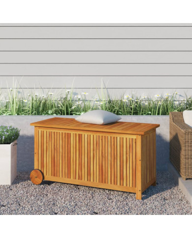 Boîte de rangement de jardin avec roues 113x50x58cm Bois acacia | Mobilier & Déco