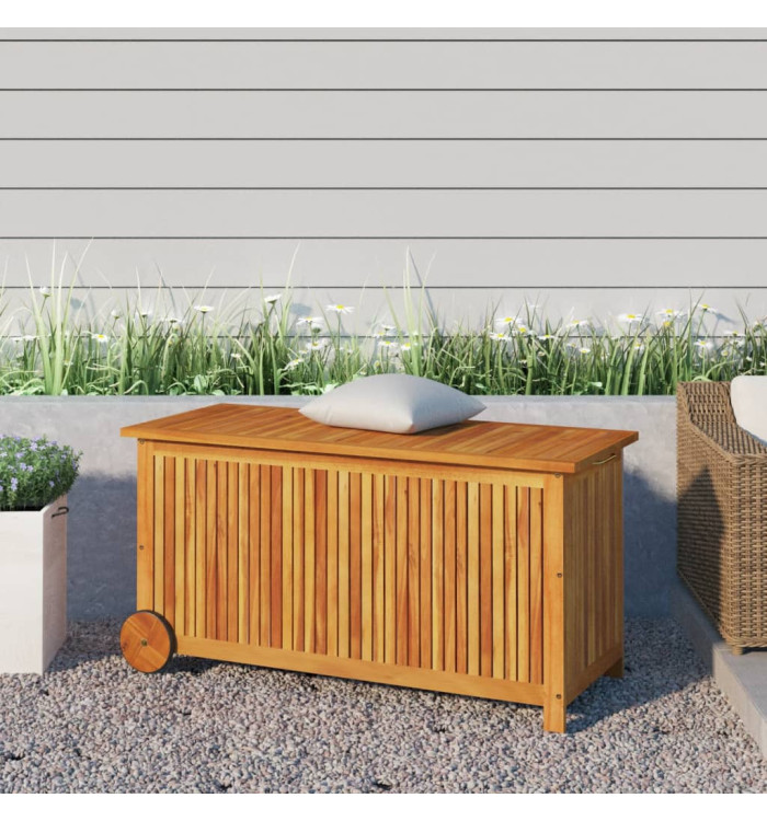 Boîte de rangement de jardin avec roues 113x50x58cm Bois acacia | Mobilier & Déco