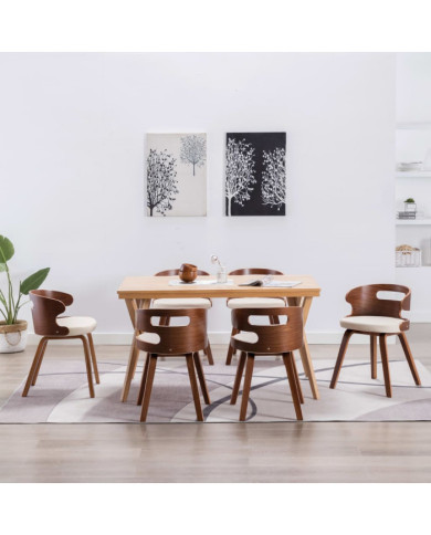 Chaises à manger lot de 6 crème bois courbé et similicuir | Mobilier & Déco