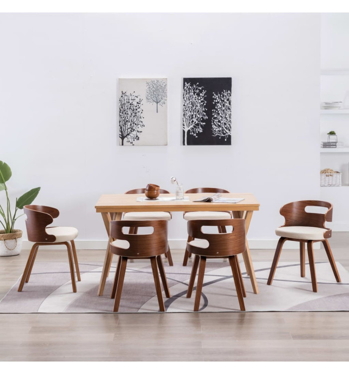 Chaises à manger lot de 6 crème bois courbé et similicuir | Mobilier & Déco