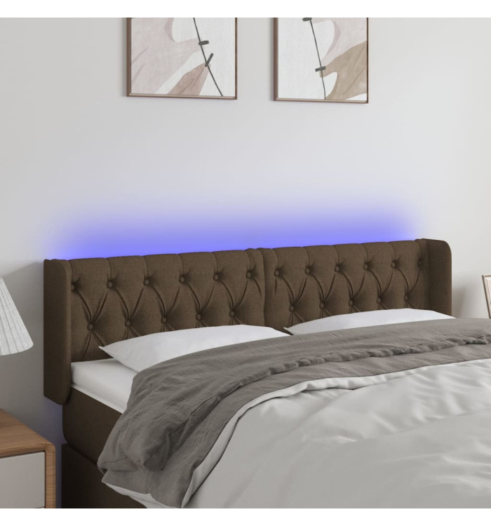 Tête de lit à LED Marron foncé 163x16x78/88 cm Tissu | Mobilier & Déco