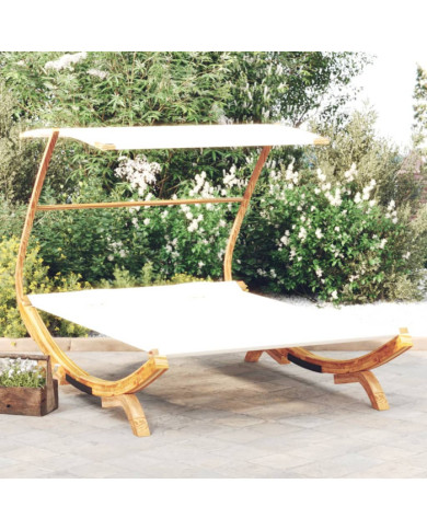 Lit repos avec auvent 165x203x138 cm Bois courbé massif Crème | Mobilier & Déco