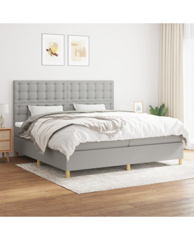 Sommier à lattes de lit avec matelas Gris clair 200x200cm Tissu | Mobilier & Déco
