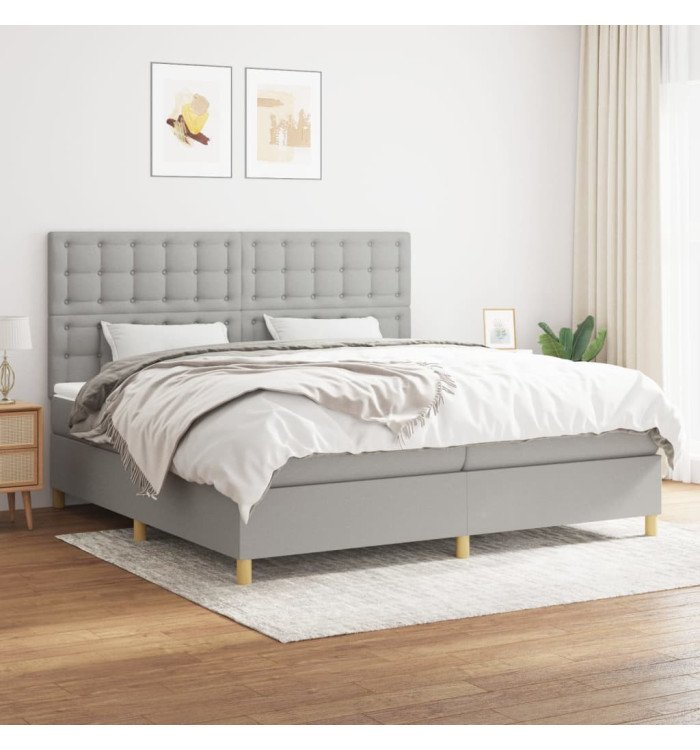 Sommier à lattes de lit avec matelas Gris clair 200x200cm Tissu | Mobilier & Déco
