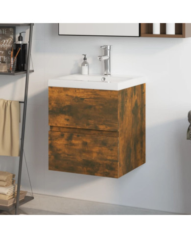 Meuble lavabo avec bassin intégré Chêne fumé Bois d'ingénierie | Mobilier & Déco