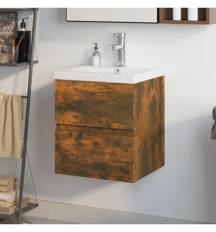 Meuble lavabo avec bassin intégré Chêne fumé Bois d'ingénierie | Mobilier & Déco