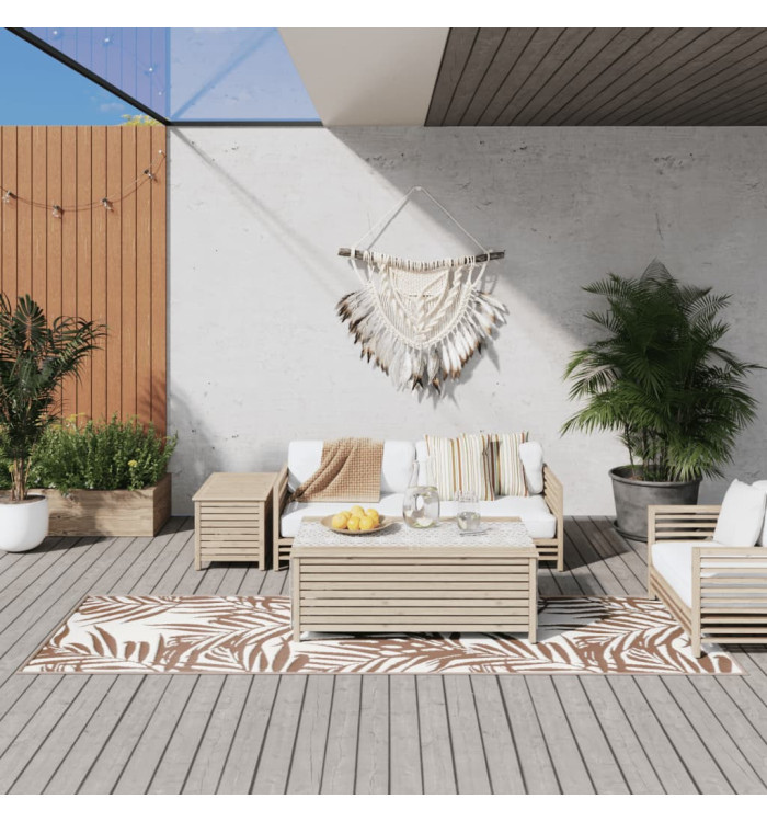 Tapis d'extérieur marron et blanc 80x250 cm design réversible | Mobilier & Déco