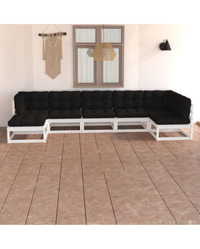 Salon de jardin 7 pcs avec coussins Bois de pin massif | Mobilier & Déco