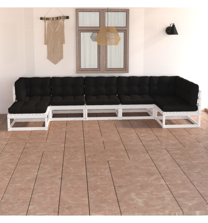 Salon de jardin 7 pcs avec coussins Bois de pin massif | Mobilier & Déco