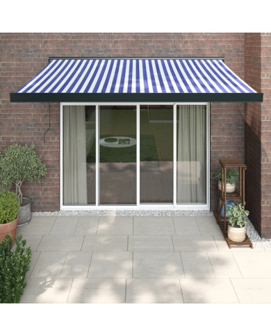 Auvent rétractable bleu et blanc 3,5x2,5 m tissu et aluminium | Mobilier & Déco