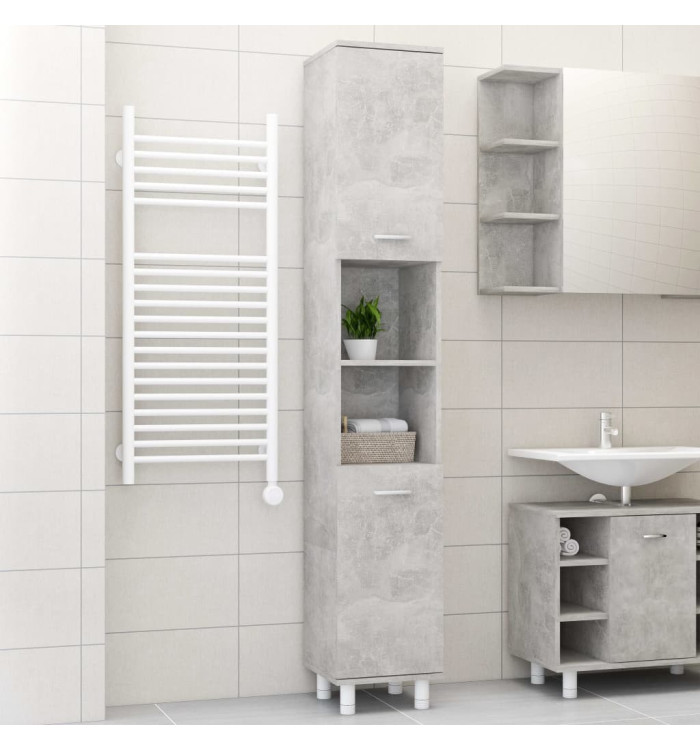 Armoire de salle de bain Gris béton 30x30x179cm Bois ingénierie | Mobilier & Déco