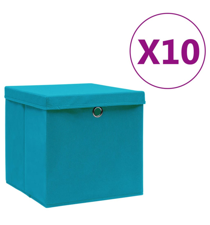 Boîtes de rangement avec couvercles 10pcs 28x28x28cm Bleu azuré | Mobilier & Déco