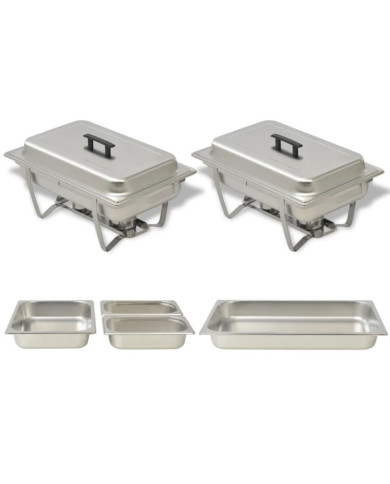 Ensemble de chauffe-plats 2 pcs Acier inoxydable | Mobilier & Déco