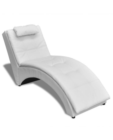 Chaise longue avec oreiller Blanc Similicuir | Mobilier & Déco