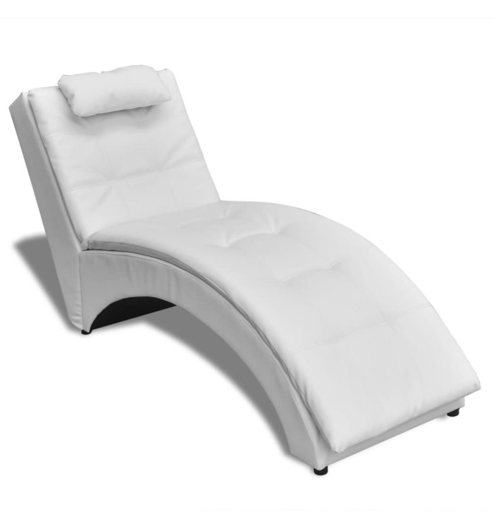 Chaise longue avec oreiller Blanc Similicuir | Mobilier & Déco