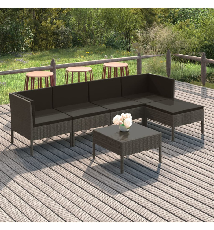 Salon de jardin 6 pcs avec coussins résine tressée gris | Mobilier & Déco