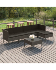 Salon de jardin 6 pcs avec coussins résine tressée gris | Mobilier & Déco