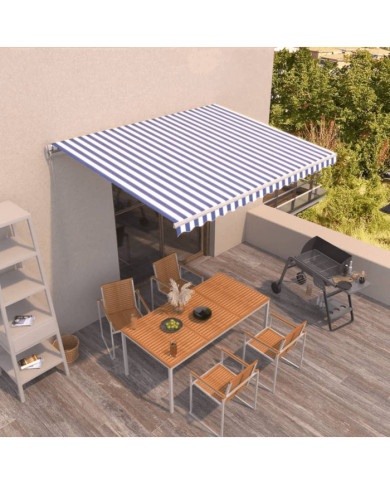 Auvent manuel rétractable 400x350 cm Bleu et blanc | Mobilier & Déco
