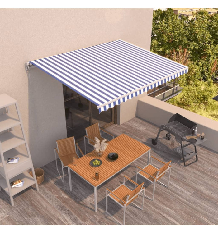 Auvent manuel rétractable 400x350 cm Bleu et blanc | Mobilier & Déco