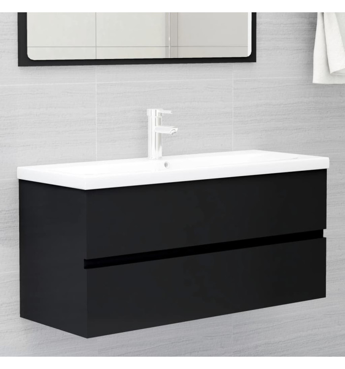 Armoire d'évier avec lavabo intégré Noir Aggloméré | Mobilier & Déco