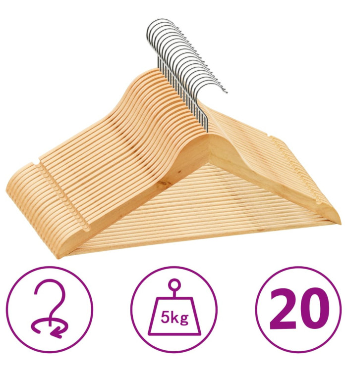 Cintres antidérapants 20 pcs Bois dur | Mobilier & Déco