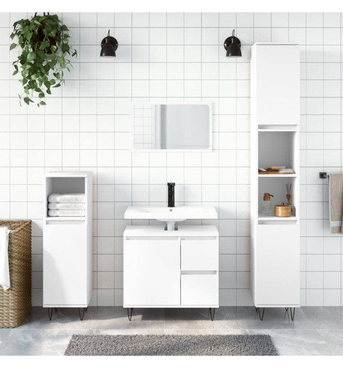 Ensemble de meubles salle de bain 3 pcs blanc bois d'ingénierie | Mobilier & Déco