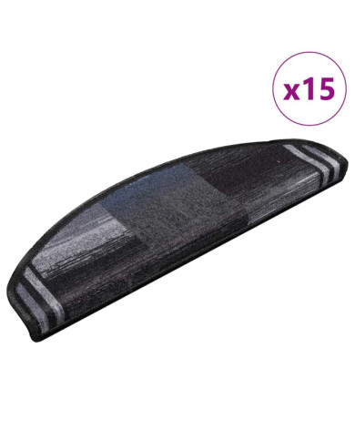 Tapis d'escalier autocollants 15 pcs Noir et gris 65x21x4 cm | Mobilier & Déco